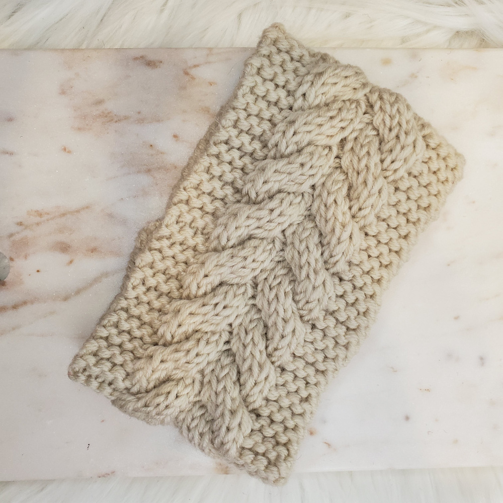 Ivory Cable Knit Headband Ear Warmer